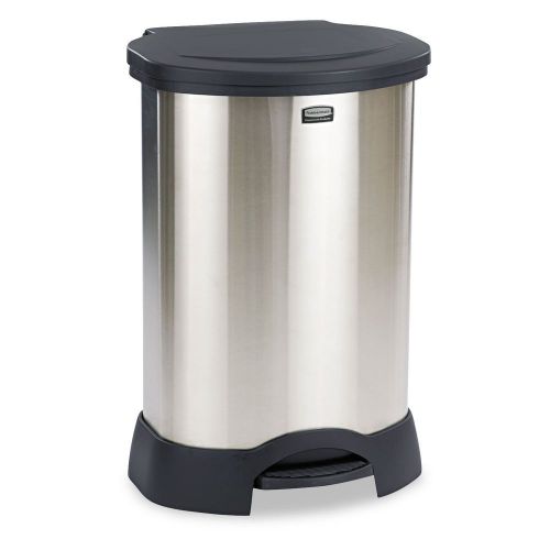 Rubbermaid Commercial Step-On Container, Oval, Stainless Steel, 30 Gallons, Blac