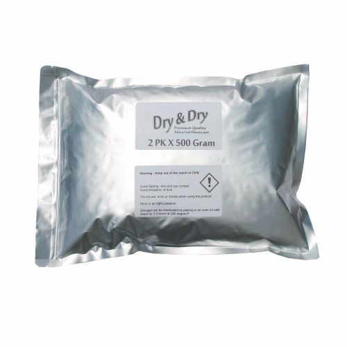500 gram x 2 pk &#034;dry &amp; dry&#034; high quality pure reusable silica gel desiccant for sale