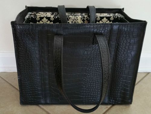 Portable Hanging File Cabinet Bag with 6 Hanger Dividers-Black Alligator