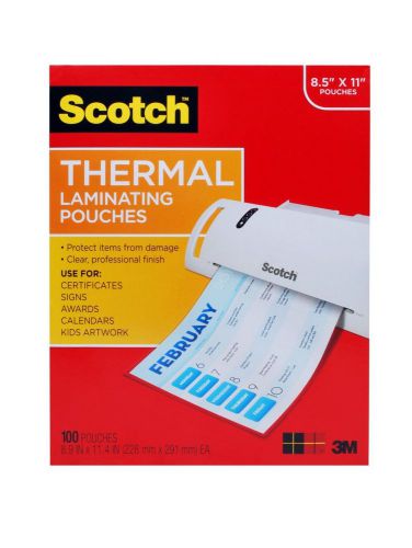 Scotch Thermal Laminating Pouches, 8.9 x 11.4-Inches, 3 mil thick, 100-Pack (TP3