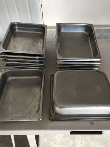 USED LOT of 18 Stainless Steel Trays 10 1/2&#034; x 12 3/4 x 2 1/2 Restaurant Pans