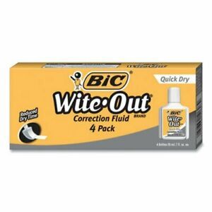 Bic Wite-Out Quick Dry Correction Fluid, 20 mL Bottle, White, 4/Pack (BIC783049)