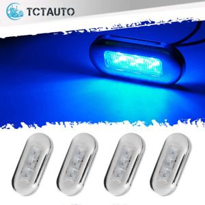 TCTAuto Blue LED Marine Lights for Boats with Stainless Bezel Oblong 3&#034; LED Cour