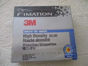 Box of 10 3M DS, HD 5.25&#034; High Density Diskettes 1.2MB - NEW Factory Sealed