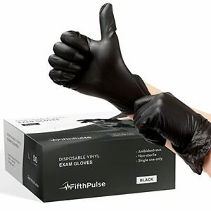50 PCS Disposable Vinyl Exam Gloves - Black