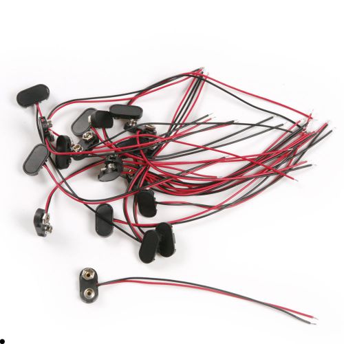 20pcs copper &amp; plastic 9v battery clip snap on connectors cable 15cm for sale