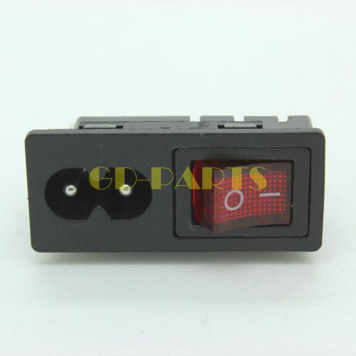 10pcs ac power socket inlet receptacle&amp;on off red light rocker switch iec320 c8 for sale