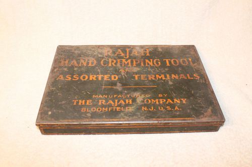 Vintage 1958 Rajah Hand Crimping Tool &amp; Assorted Terminals Metal Box