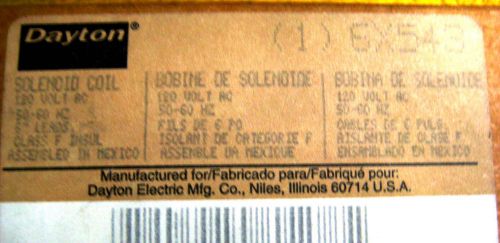 Dayton Solenoid Valve Coil, 120VAC, 60/50 Hz, # 6X543(Brand New)
