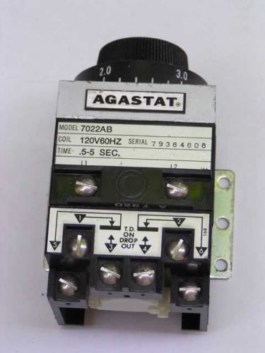 AGASTAT 7022AB   .5 - 5 Sec 120VAC 60 Hz Timing Relay