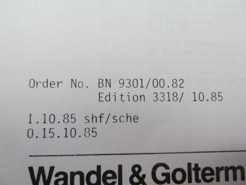 Wandel &amp; Goltermann SBA-1/2 Single Sideband Analyzer Instruction Manual c10/85