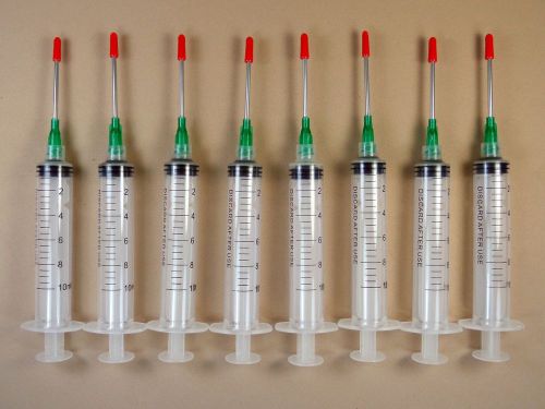 8 syringes 10ml w 14 gauge tip w red cap dispense e6000 adhesive glue vape ll14 for sale