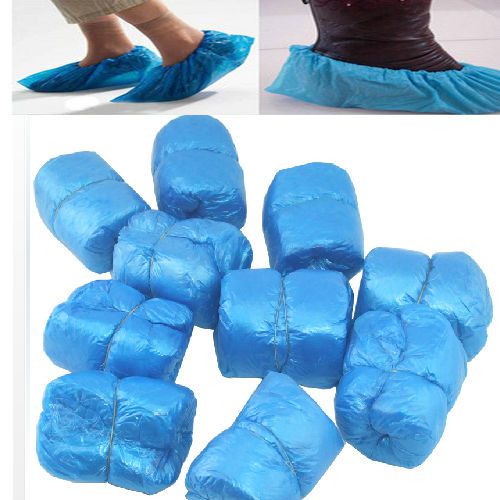 50 pairs 100pcs disposable plastic shoe covers pratique convenient blue overshoe for sale
