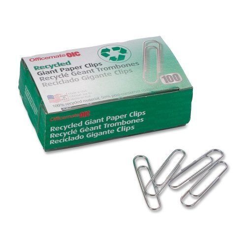 Oic Recycled Paper Clip - Giant - 100 / Box - Gray (OIC99964)