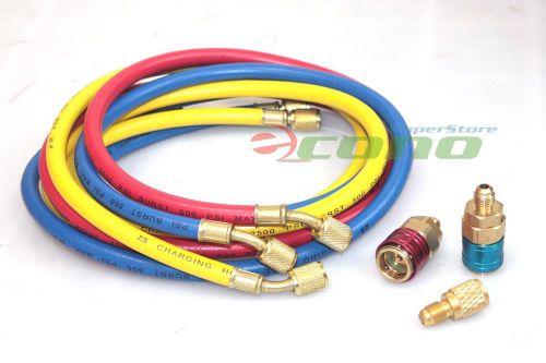 Hvac r12 r134a r22 charging testing 3 color hoses w/ quick adapters + 1/2&#034; acme for sale