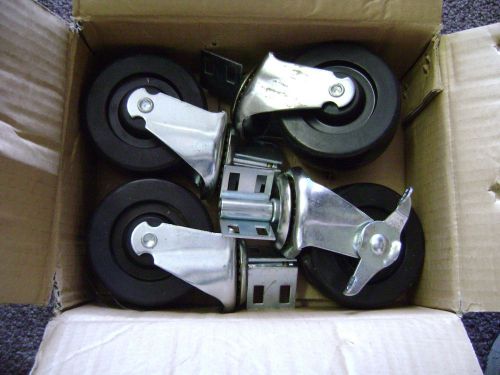 4 heavy duty 4&#034; x 1 3/4&#034; industrial dolly cart caster wheels lock + corner mount for sale