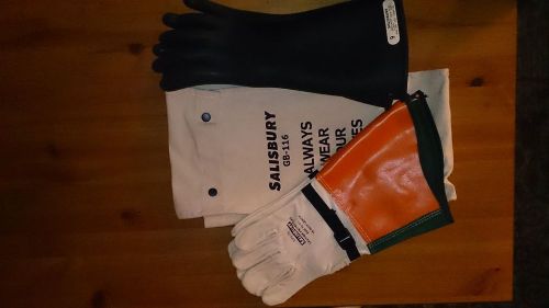 Salisbury Class 1 7500V Type I Size 9 Rubber Gloves, Size 10 Leather Protectors