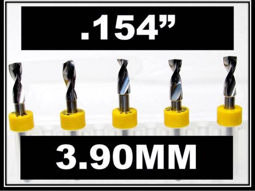 .154&#034; - 3.90mm - 1/8&#034; Shank  Carbide Drill Bits FIVE Pcs CNC Dremel Model Hobby