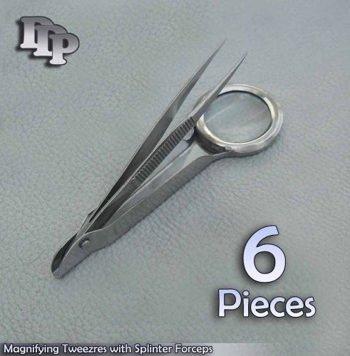 6 Magnifying Tweezers forceps W/MAGNIFYING GLASS 3.50&#034; EMS Surgical Instruments