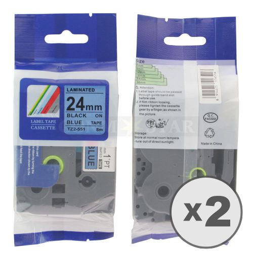 2pk black on blue tape label compatible for brother p-touch tz tze 551 24mm 1&#034; for sale