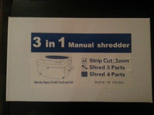 NEW 3 IN 1 MANUAL SHREDDER PAPER, CD AND CREDIT DEBIT CARD A4 FAST DISPATCH !!