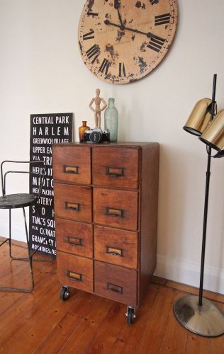 Industrial Antique 8 Drawer Filing, Vintage Large Library Card Cabinet Table