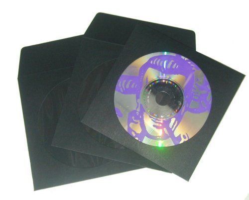 NEW 100 Black Paper CD Sleeves with Window &amp; Flap