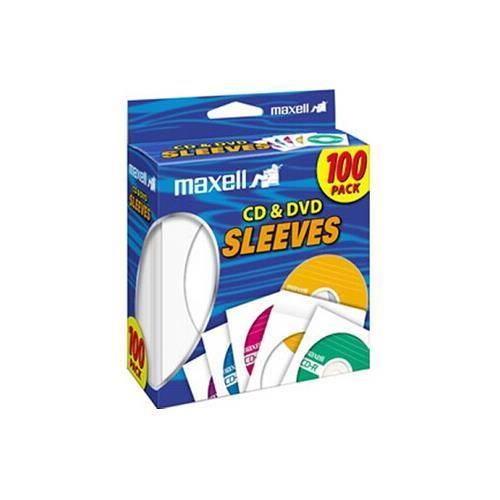 Maxell CD-402 CD/DVD Sleeves, 100-Pack, White 190133