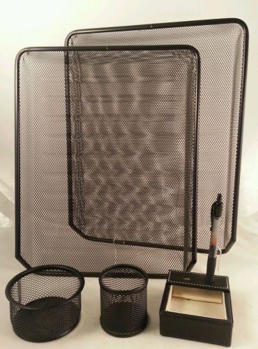 Lot of 5 Black Mesh Desk OFFICE SUPPLIES Pencil Cup Organizer File Paper TRAY