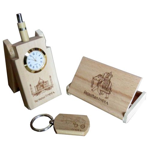 PERFECT CORPORATE GIFT PEN STAND WITH CLOCK AND PEN KEYCHAIN VISITING CARD CASE