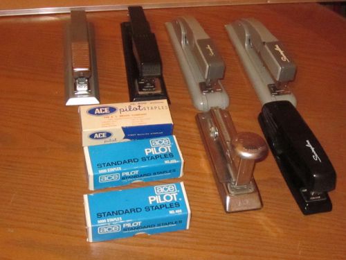 Lot of 6* Vintage Hand Staplers and Staples Swingline, Ace Pilot,Bates,Bostitch