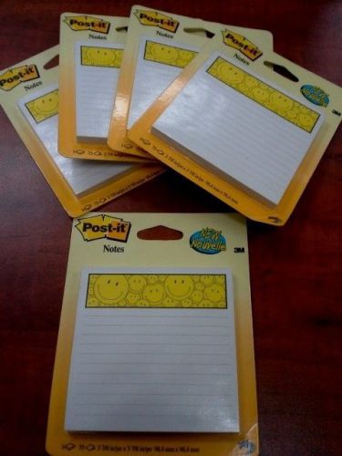 SET of FIVE (5) HAPPY FACE, SMILE Post-it Notes w/ Lines 4&#034;x 4&#034; Note Pad