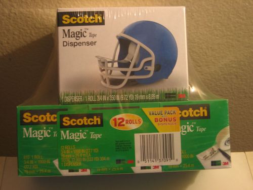 Scotch Magic Tape 810 3/4&#034;x1000&#034;  27.7yd 12 rolls/pack NOT 10 + Helmet Dispenser