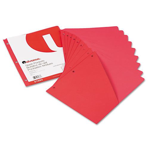 Slash-cut pockets for three-ring binders, jacket, letter, 11 pt., red, 10/pack for sale