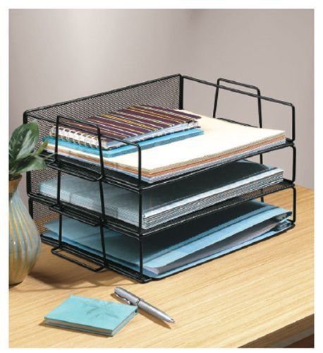 Black mesh three-tier document organizer office supply desk holder for sale
