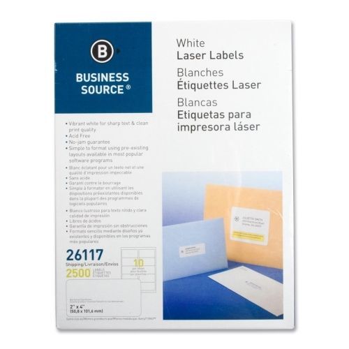 LOT OF 3 Business Source Mailing Laser Label - 2&#034;Wx4&#034;L-2500/Pk -White
