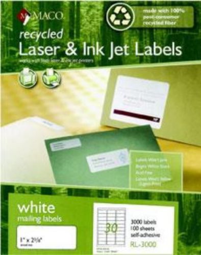 Recycled Laser/Inkjet Labels 1&#039;&#039; x 2-5/8&#039;&#039; White 30 Per Sheet 3000 Count