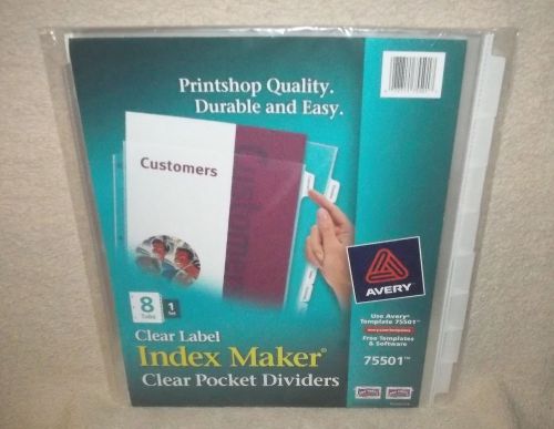 Avery Index Maker Clear Pocket Clear Label Dividers # 75501-Ct. 8 Tabs:  NEW