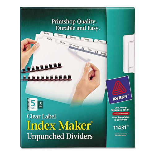 Index Maker Clear Label Unpunched Divider, 5-Tab, Letter, White, 5 Sets