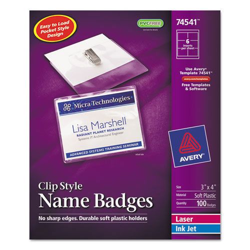 Badge holder kit w/laser/inkjet insert, top load, 3 x 4, white, 100/box for sale