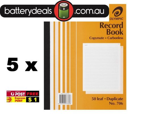 5 Olympic Record Book No706 200 x 250mm Duplicate Carbonless 50 Leaf #706 No.706
