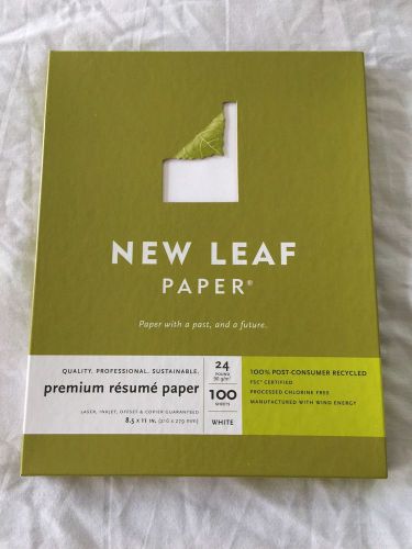 NEW - New Leaf Premium Resume Paper - 100% Recycled, White, 24 Lb, 100 Count