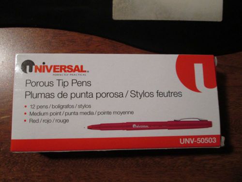 Universal One Porous Point Stick Pen, Red Ink, Medium, Dozen - UNV-50503