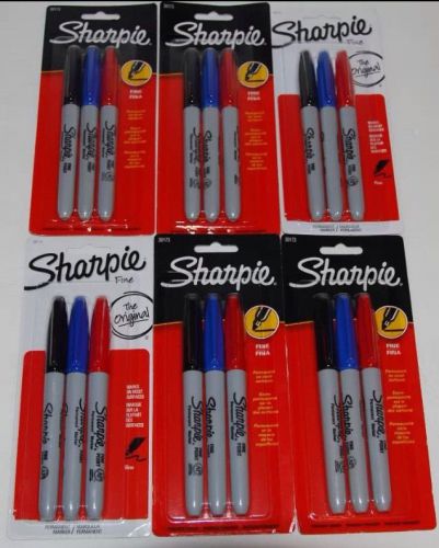 Sharpie Fine Point Permanent Marker 3-pack Black Red Blue NEW Lot of 6 total 18