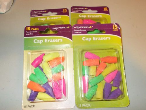 60 ct Wexford Pencil Cap Erasers 15 pack each, Assorted Colors, School supplies