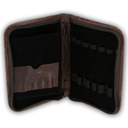 Aston New York Genuine Leather Collectors Zippered 10-Pen Case, Brown