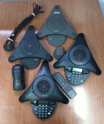 *LOT of 4* POLYCOM SoundStation Conference Phones plus Wall Module &amp; Ext. Mic