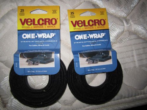 (2)Velcro ONE-WRAP Adhesive Straps - 25 straps 8in x 1/4 in black