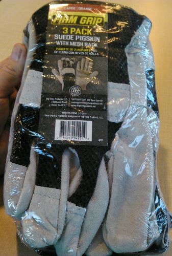 Firm Grip Hybrid Suede Pigskin w/ Mesh Back Work Gloves NWT Large x3