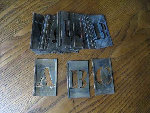 Vntg 52 pieces 3&#034; inch. brass stencil alphabet numbers symbols interlocking for sale